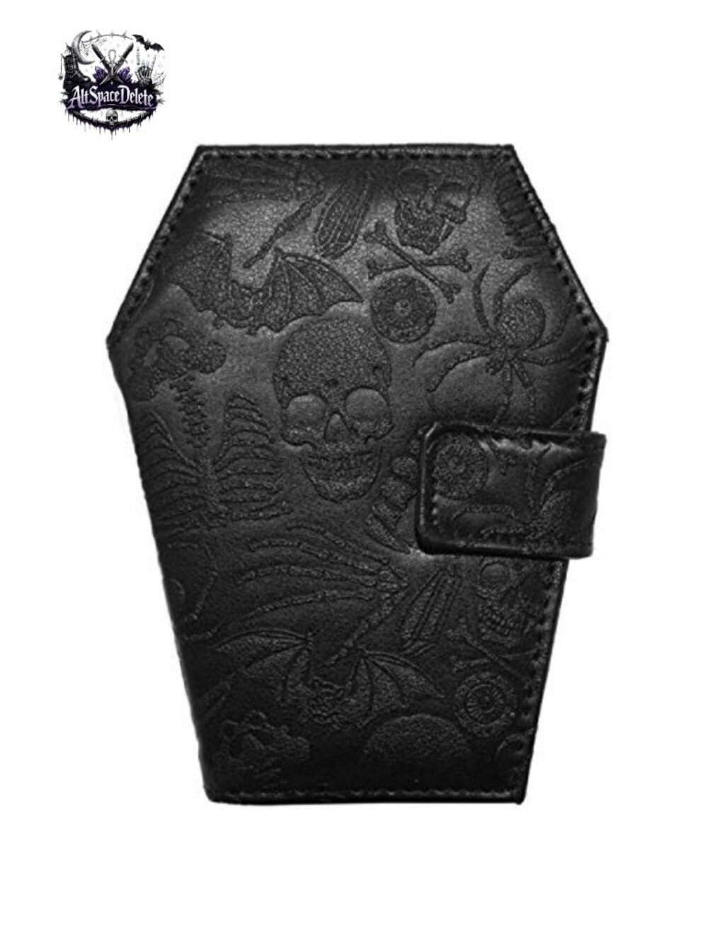 Gothic Embossed Skull Coffin Bifold Wallet Snap Closure Chain Eyelet